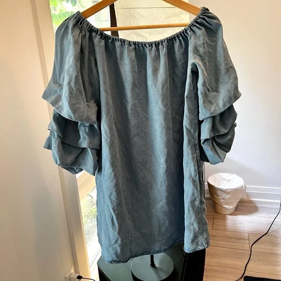 Zara Woman Soft Off The Shoulder Denim Dress - Picture 2 of 7